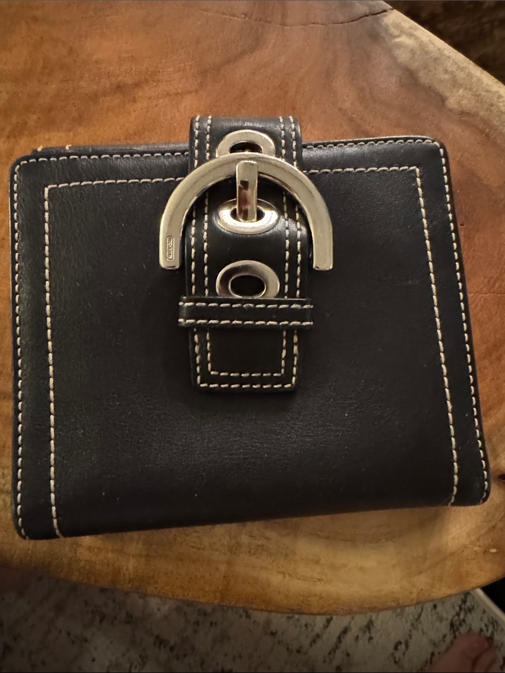 Coach Black Leather Women’s Wallet with Silver Tone Buckle